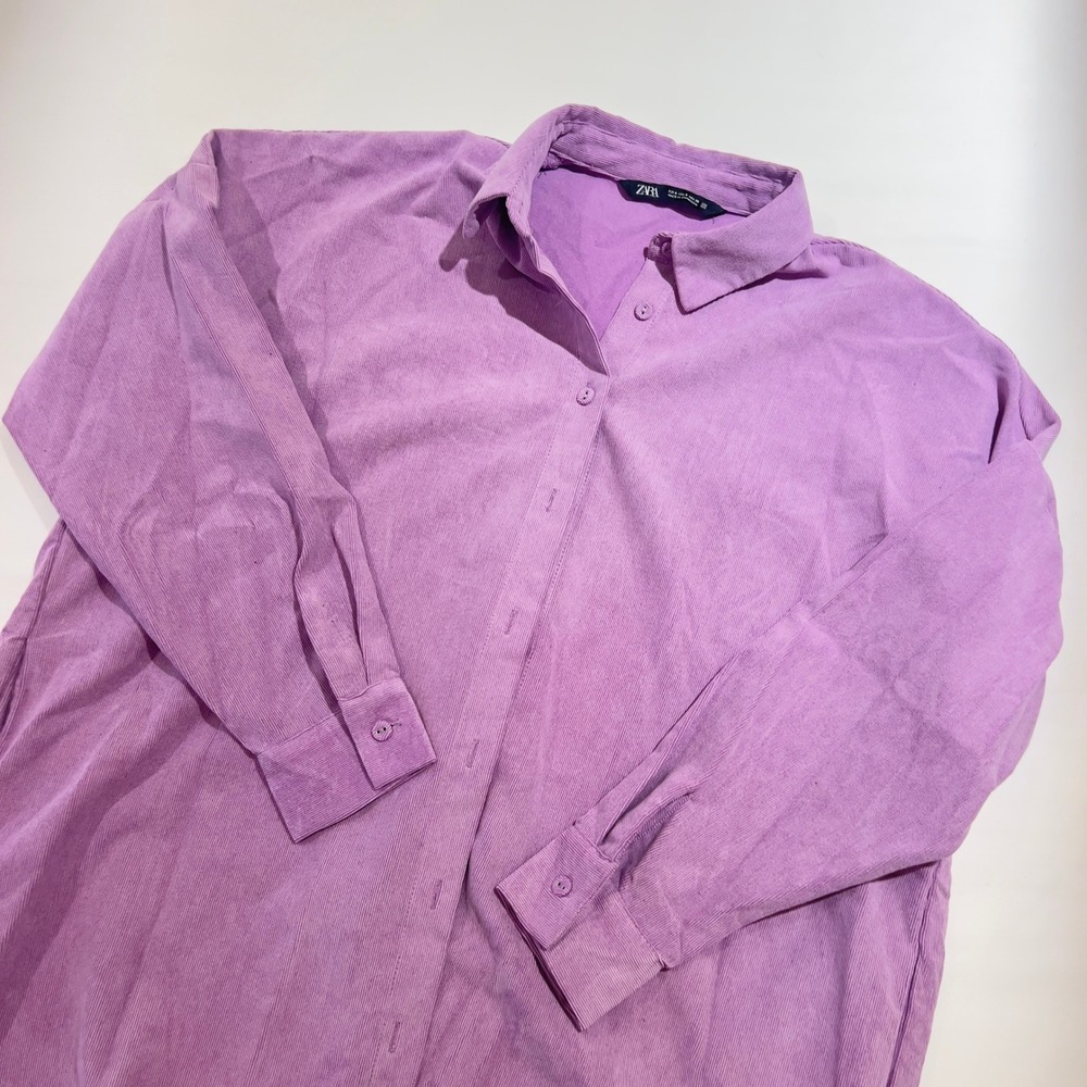 ZARA Corduroy Oversized Button Down Shirt Lavender Purple Long Sleeve‎ Size S